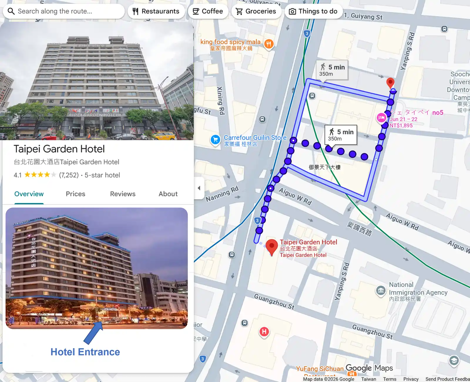 map of hotel Just Sleep Ximending to Workshop Venue(MOENV)